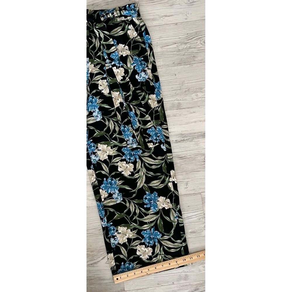 Kensie Floral Linen Blend Tie Front Crop Pants Women M Blue Blk Floral Tropical - Picture 6 of 10